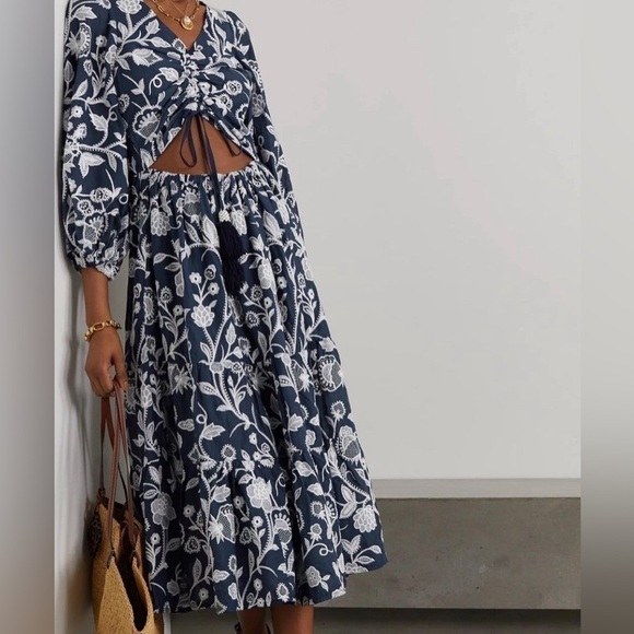 WAIMARI's 'Emanuelle' navy embroidered midi dress NWT - Picture 4 of 13